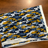 Coupon french terry camo bleu jaune 118cm (vendu tel quel)