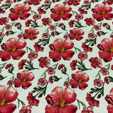 Satinette Coton / élasthanne tissé Fleur rouge fond blanc