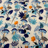 Cotton / spandex Jersey Blue mushroom off-white background