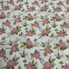 100% woven cotton pink flower white background ( Country road ) 
