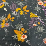 100% coton Fleur feuille d'automne toile araignée fond gris foncé noir