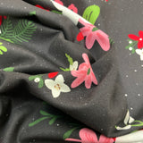 100% coton Fleur fond noir tache blanche ( Holly Holiday )