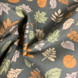 Flanelle coton feuille d'automne fond taupe / brun